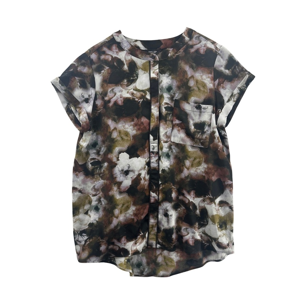Simply Vera Vera Wang Floral Print Blouse Top Short Sleeve Womens L